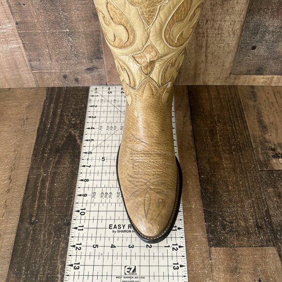 Tony Lama Vintage Bullhide Leather Inlay Cowboy Boots Mens 12 D - Picture 5 of 12